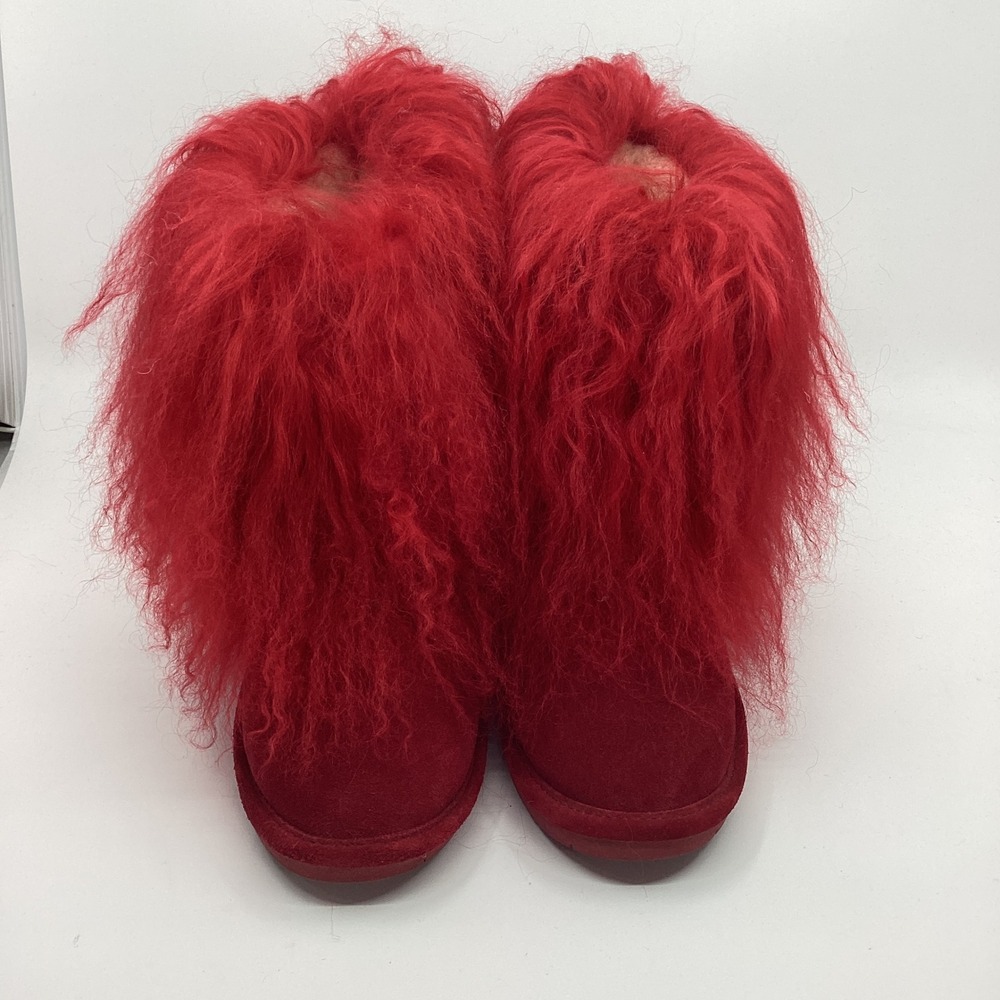 Bearpaw Boetis Kids Red Suede Curly Lamb Hair Boots Size 5 Yeti Kidcore Fuzzy